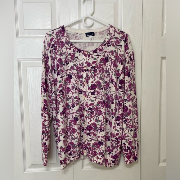 Basic Editions White Purple Long Sleeve Cardigan - Picture 1 of 9